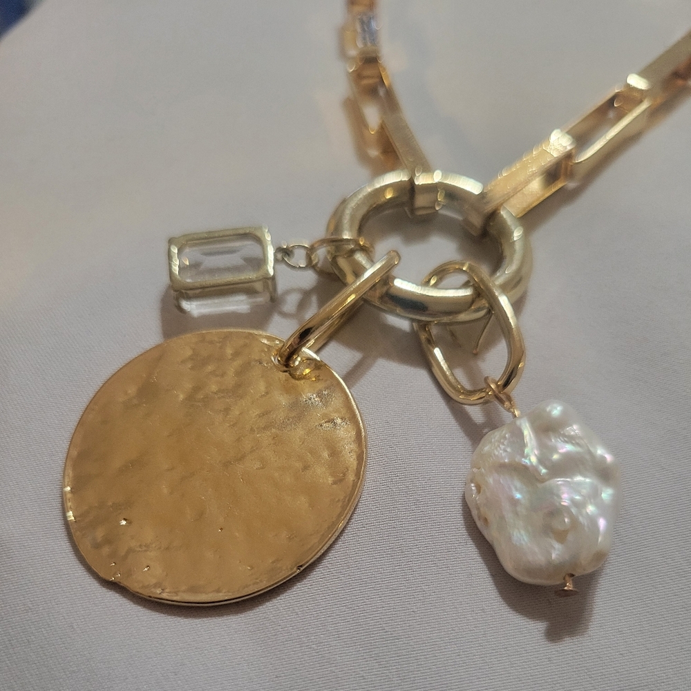 Devon Leigh Women Gold tone Multi-Charm Chain Necklace - Picture 4 of 5